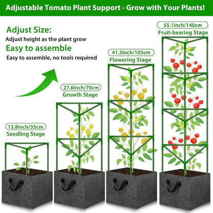 Tomato Cages for Garden with Grow Bags, 2 Pack Tomato Cage Trellis