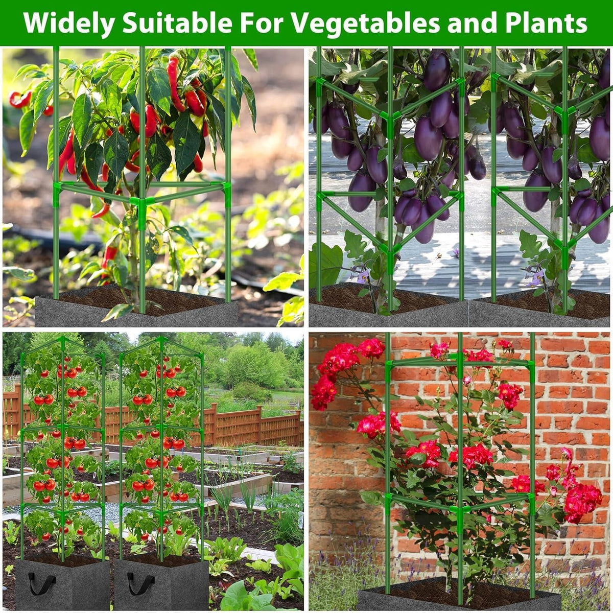 Tomato Cages for Garden with Grow Bags, 2 Pack Tomato Cage Trellis