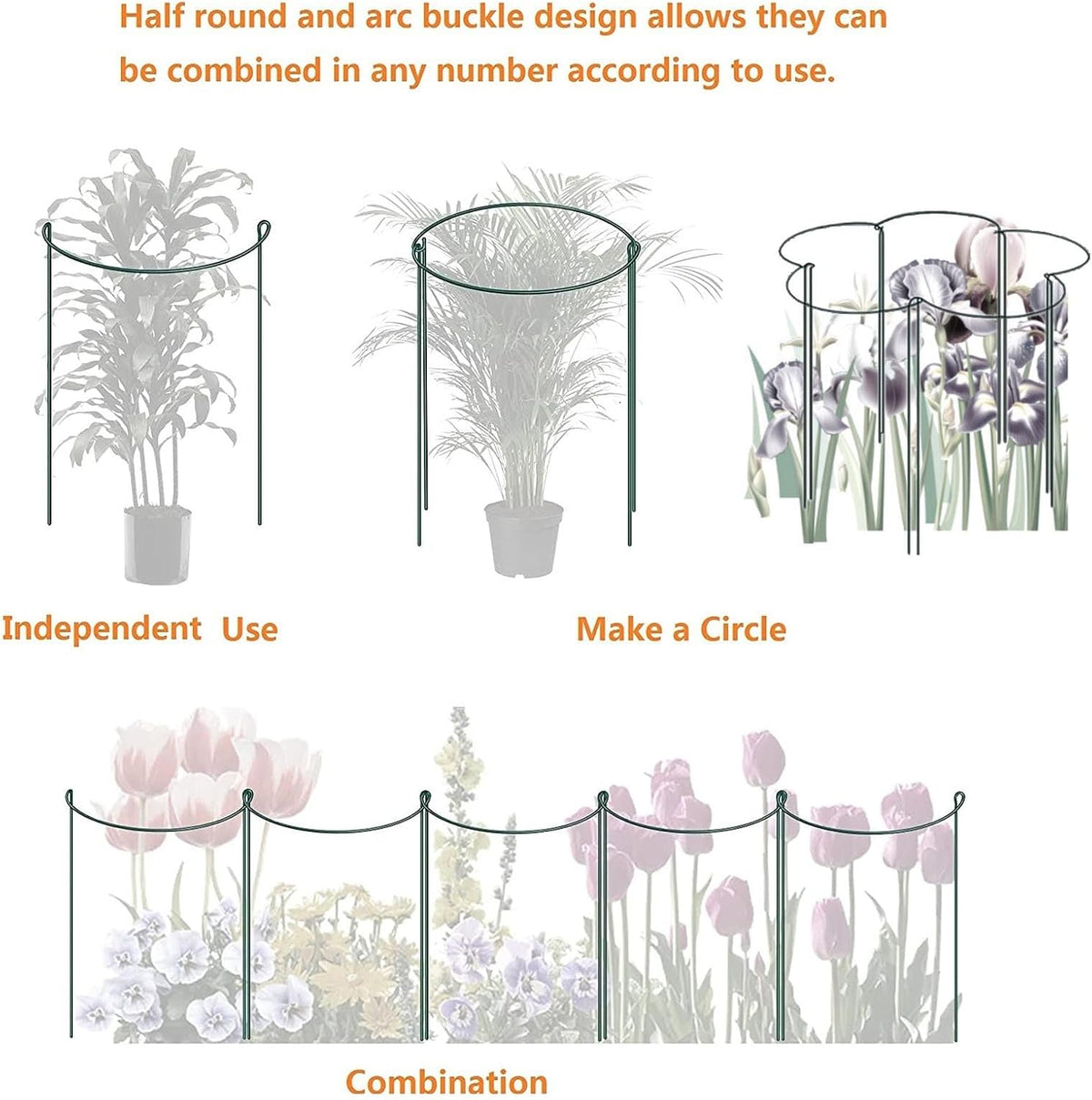 12 Pack 13.8 Inch High Plant Stake,Garden Plant Support,Half-Round Peony Cage Plant Ring Hoop