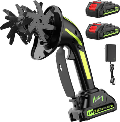 21V Cordless Tiller Cultivator for Gardening, Electric Garden Tiller Hand Tiller with 5.0Ah*2 Battery, Ergonomic Lightweight Handheld for Lawn Soil