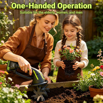 21V Cordless Tiller Cultivator for Gardening, Electric Garden Tiller Hand Tiller with 5.0Ah*2 Battery, Ergonomic Lightweight Handheld for Lawn Soil