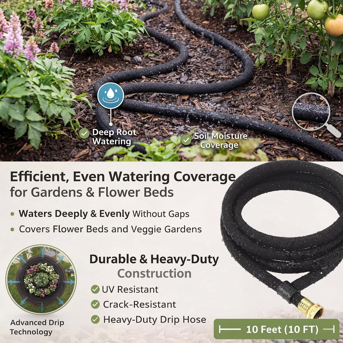2 Pack Ring Soaker Garden Hose, 5/8" x 10 ft Heavy-duty Drip Hose