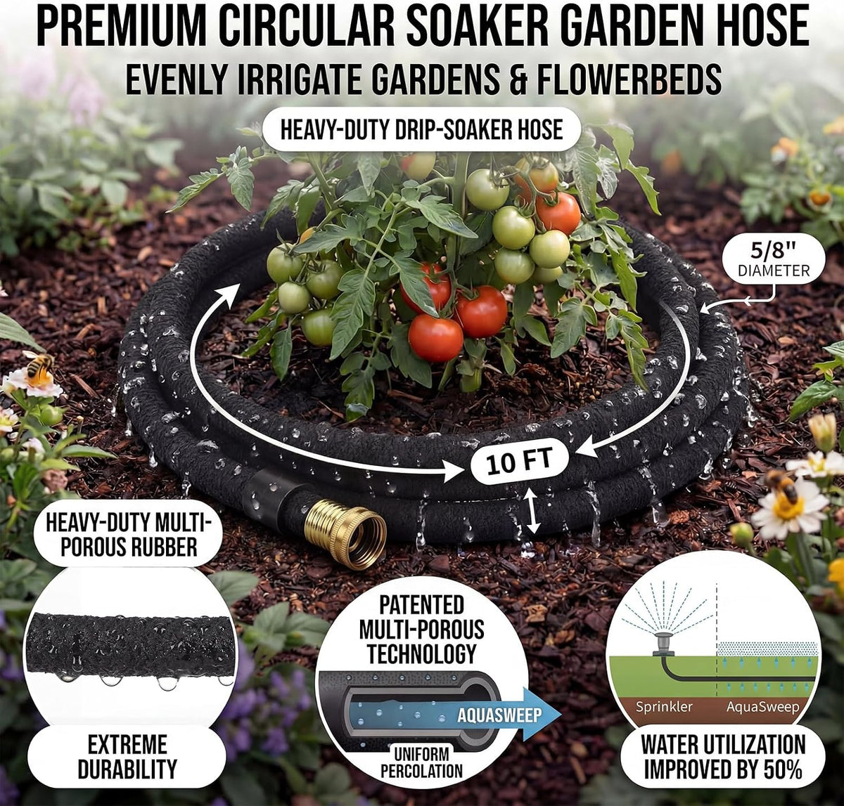2 Pack Ring Soaker Garden Hose, 5/8" x 10 ft Heavy-duty Drip Hose