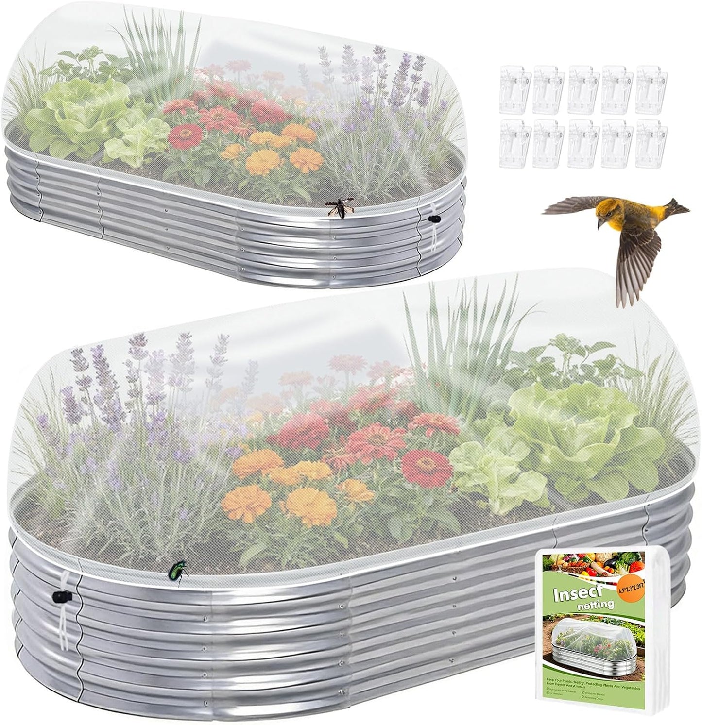 2 Pack Taller Garden Netting for 8x4 Raised Beds with 10 pcs Secured Clips