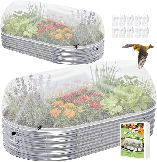2 Pack Taller Garden Netting for 8x4 Raised Beds with 10 pcs Secured Clips