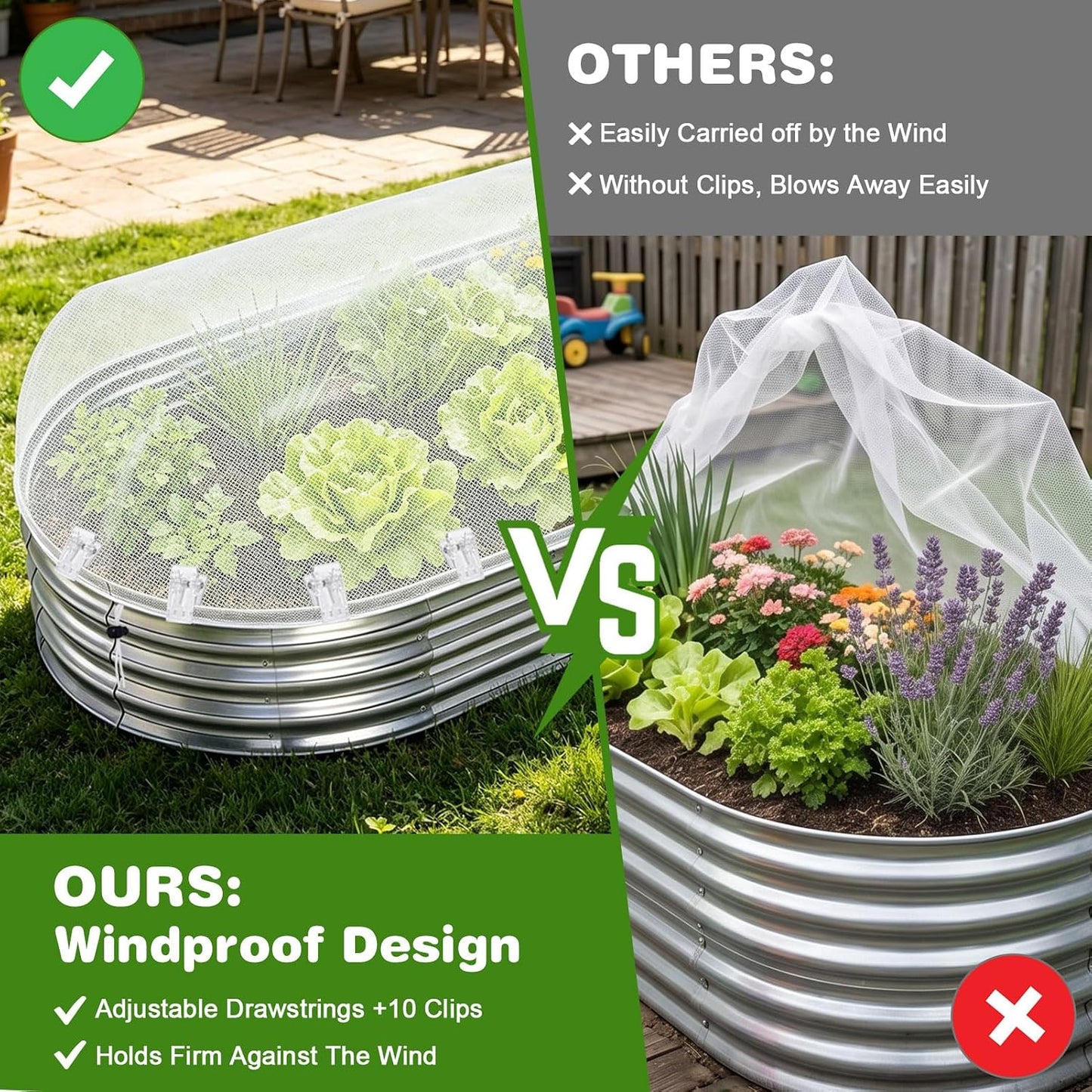 2 Pack Taller Garden Netting for 8x4 Raised Beds with 10 pcs Secured Clips