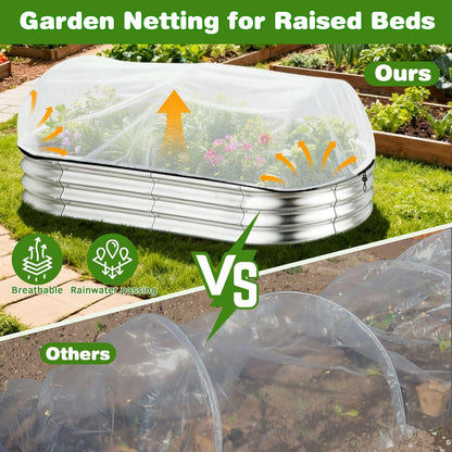 2 Pack Taller Garden Netting for 8x4 Raised Beds with 10 pcs Secured Clips