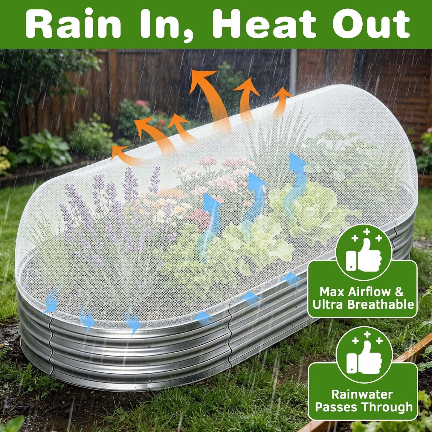 2 Pack Taller Garden Netting for 8x4 Raised Beds with 10 pcs Secured Clips