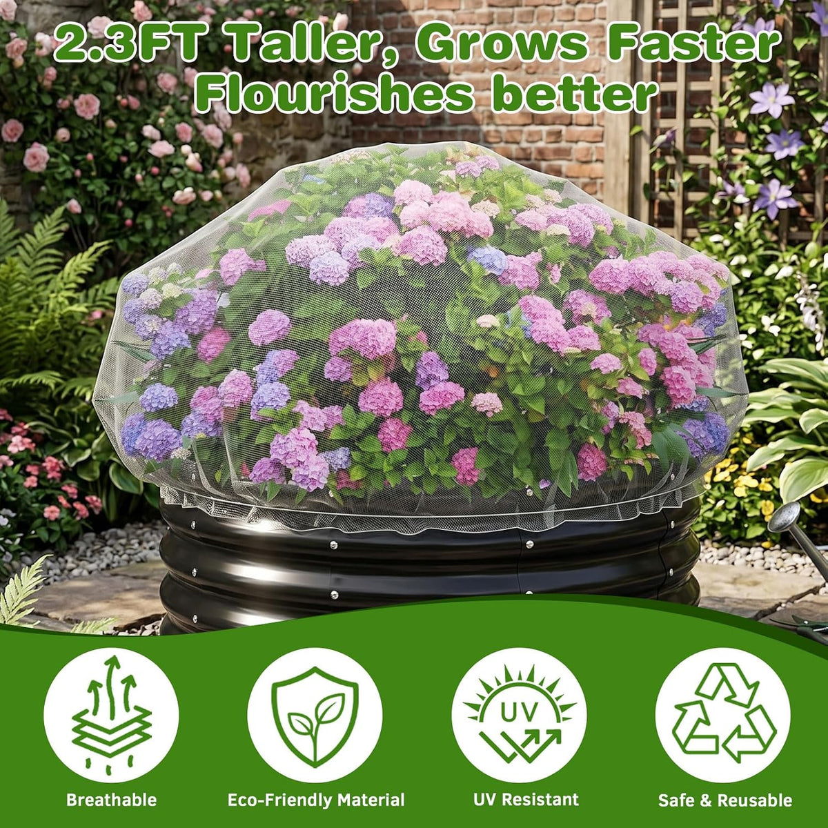 2 Pack Taller Garden Netting for 8x4 Raised Beds with 10 pcs Secured Clips