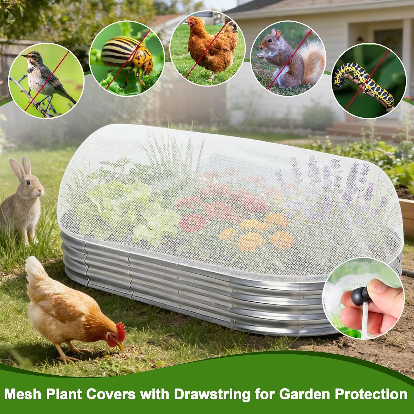 2 Pack Taller Garden Netting for 8x4 Raised Beds with 10 pcs Secured Clips