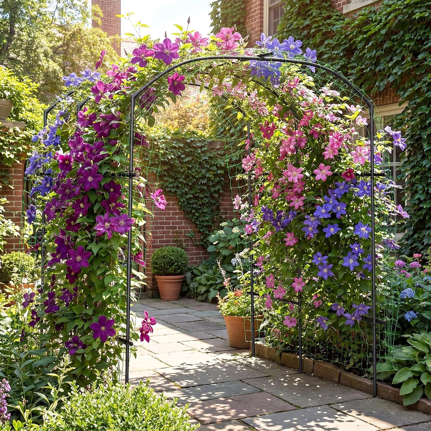 Garden Arch Trellis, 87''H x 75''L Metal Trellis for Climbing Plants