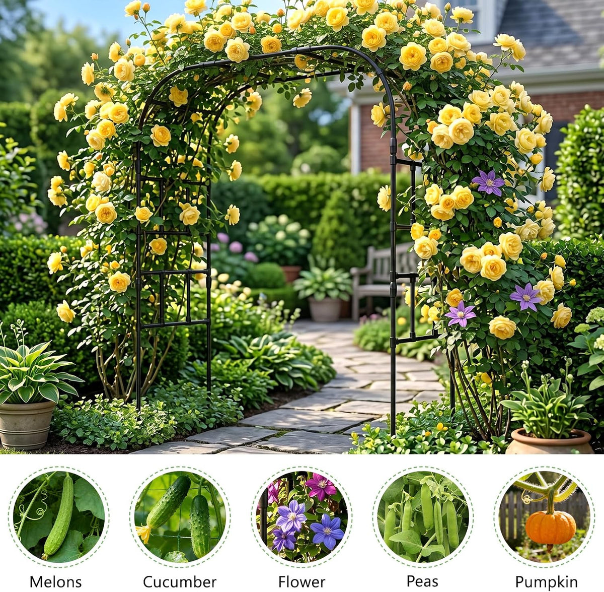 Garden Arch Trellis, 87''H x 75''L Metal Trellis for Climbing Plants