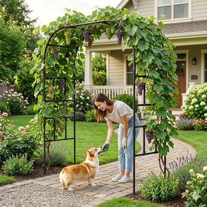 Garden Arch Trellis, 87''H x 75''L Metal Trellis for Climbing Plants
