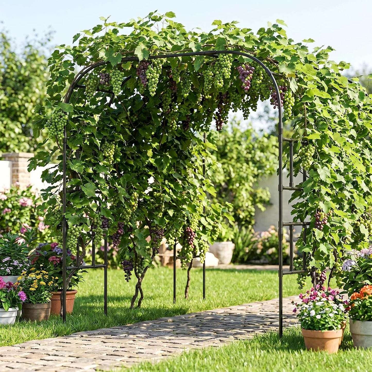 Garden Arch Trellis, 87''H x 75''L Metal Trellis for Climbing Plants