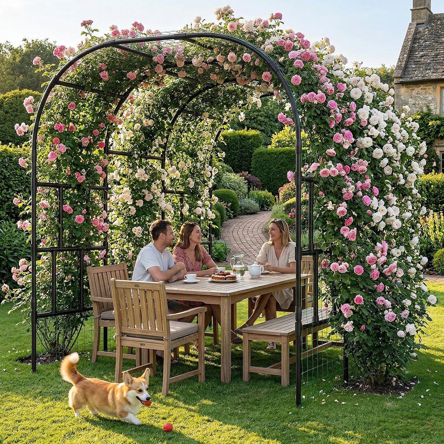 Garden Arch Trellis, 87''H x 75''L Metal Trellis for Climbing Plants
