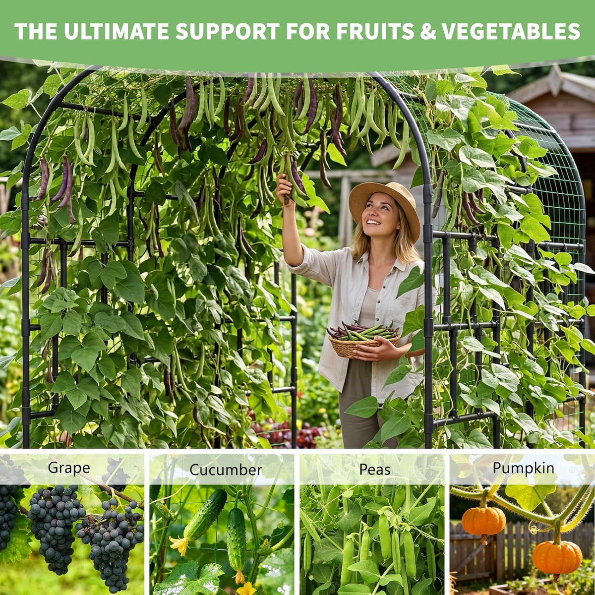 Garden Arch Trellis, 87''H x 75''L Metal Trellis for Climbing Plants