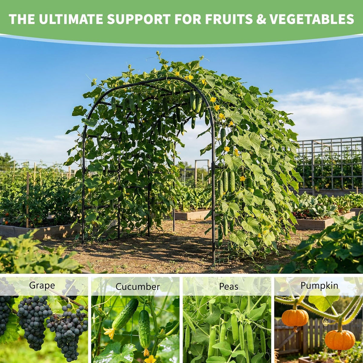 Garden Arch Trellis, 87''H x 75''L Metal Trellis for Climbing Plants