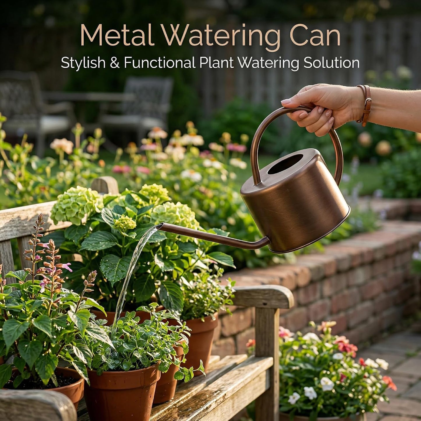 DUSVALLY 32oz Metal Watering Can for Indoor Plants, Long Spout Watering Can