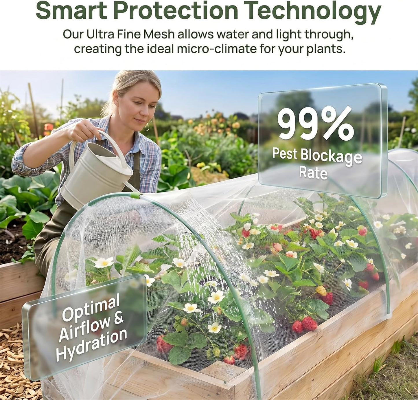 Garden Netting Kit for Raised Beds, 10x30FT Ultra Fine Mesh Netting & 5 Sets Garden Hoops with 18 Clips, Greenhouse Row Cover Net for Vegetable Fruits Flowers Barrier