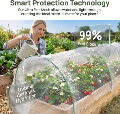 Garden Netting Kit for Raised Beds, 10x30FT Ultra Fine Mesh Netting & 5 Sets Garden Hoops with 18 Clips, Greenhouse Row Cover Net for Vegetable Fruits Flowers Barrier