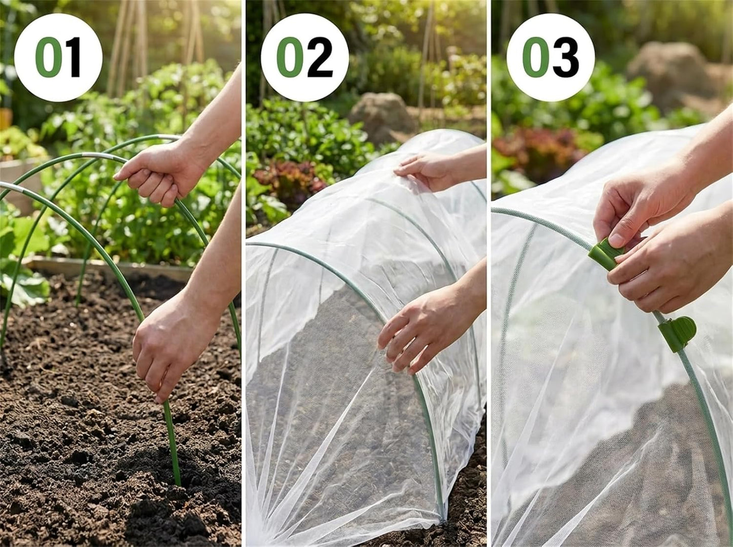 Garden Netting Kit for Raised Beds, 10x30FT Ultra Fine Mesh Netting & 5 Sets Garden Hoops with 18 Clips, Greenhouse Row Cover Net for Vegetable Fruits Flowers Barrier