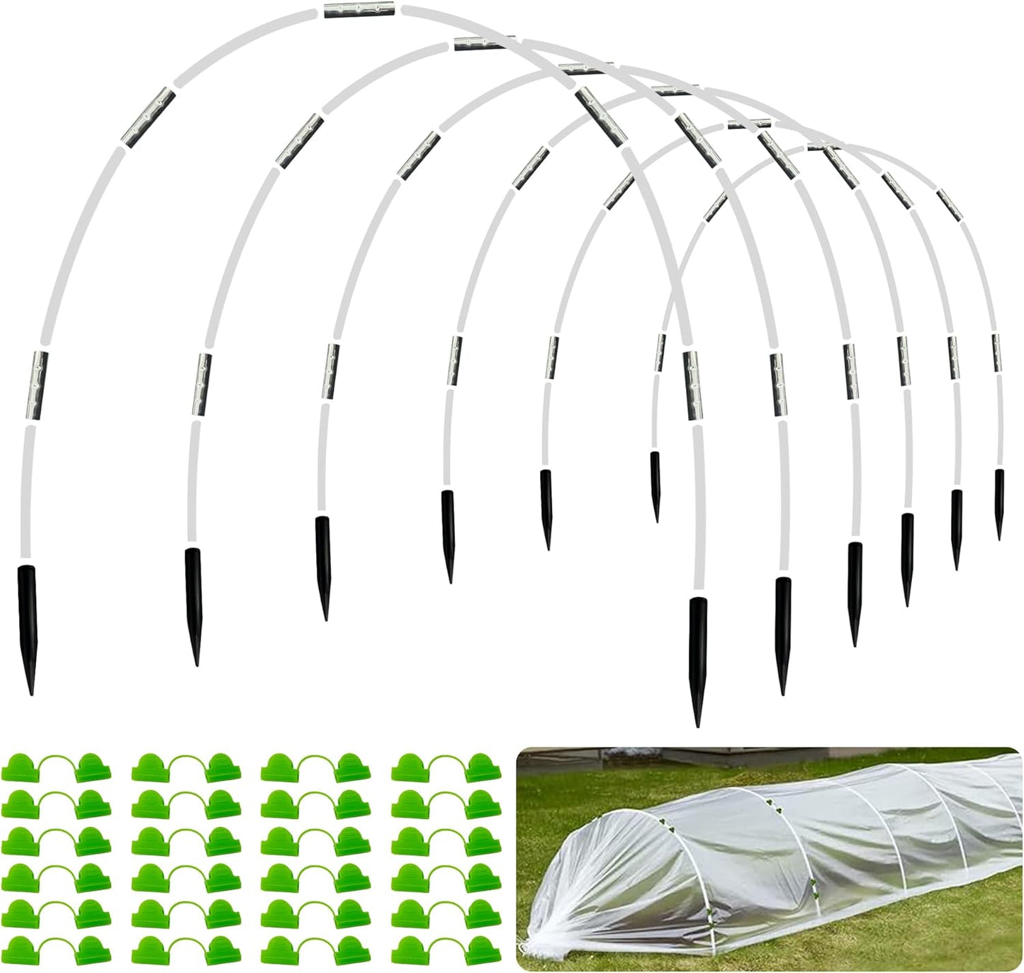 8FT Rust-Free Fiberglass Garden Hoops -72 PCS DIY Grow Tunnel Kit for Raised Beds, Row Cover Support with Connectors/Clips, Sun Shade &Year-Round Plant Protection, White