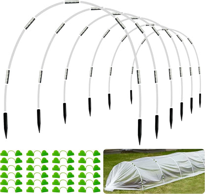 8FT Rust-Free Fiberglass Garden Hoops -72 PCS DIY Grow Tunnel Kit for Raised Beds, Row Cover Support with Connectors/Clips, Sun Shade &Year-Round Plant Protection, White