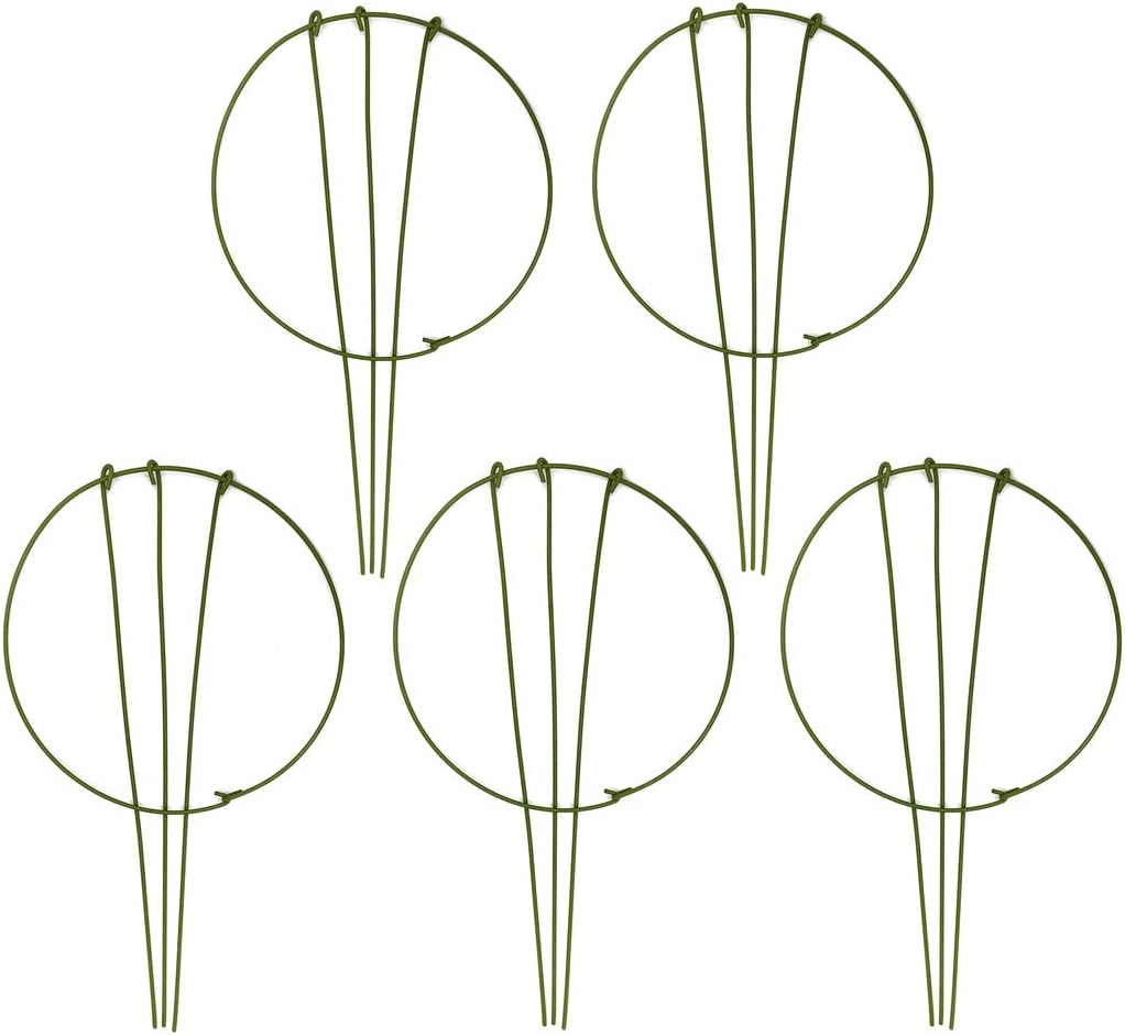 5-Pack Garden Plant Support Stake Green Plant Support Rings Support Hoop for Climbing Plant, Flowers (5.9" Wide x 11" High)