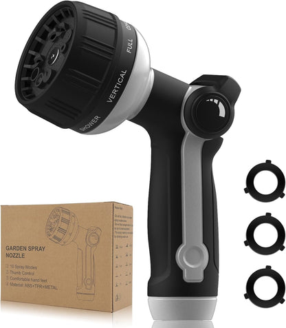 Garden Hose Nozzle Heavy Duty,Metal Water Hose Nozzle with 10 Adjustable Spray Patterns, High Pressure Hose Sprayer Nozzle Thumb Control On Off Valve for Lawn & Plant Watering, Car & Pet Washing