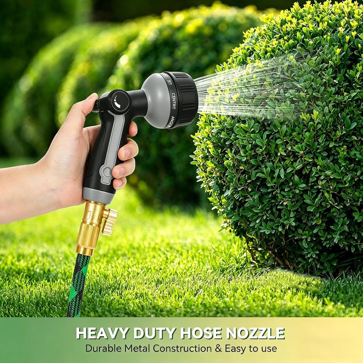 Garden Hose Nozzle Heavy Duty,Metal Water Hose Nozzle with 10 Adjustable Spray Patterns, High Pressure Hose Sprayer Nozzle Thumb Control On Off Valve for Lawn & Plant Watering, Car & Pet Washing