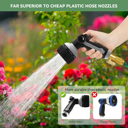 Garden Hose Nozzle Heavy Duty,Metal Water Hose Nozzle with 10 Adjustable Spray Patterns, High Pressure Hose Sprayer Nozzle Thumb Control On Off Valve for Lawn & Plant Watering, Car & Pet Washing