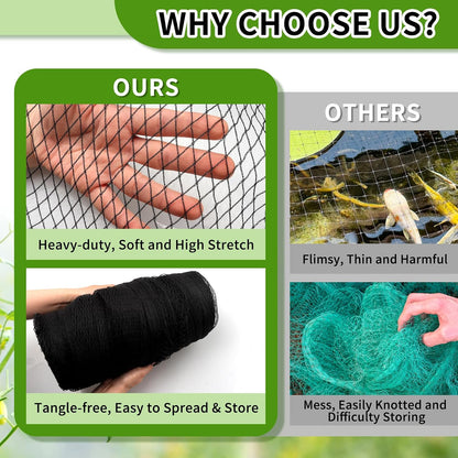 Bird Netting for Garden Protection - 13 x 40 FT Heavy Duty Poultry Bird Netting for Chicken Coop with Ties & Staples, Garden Net Mesh for Fruit Trees Plants Vegetables Against Birds Deer