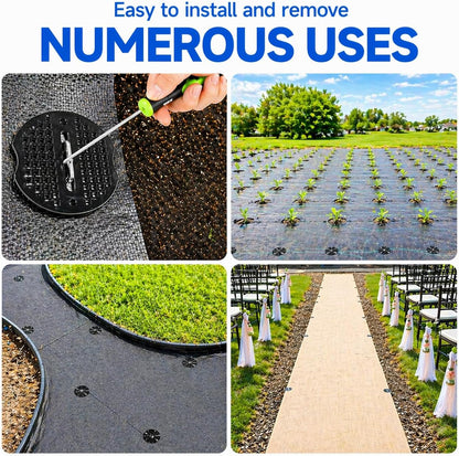 Garden Stakes,6 Inch 11 Gauge 100pcs Galvanized Landscape Staples + 100pcs Gaskets + 1Pick Hook, U-Shaped Heavy Duty Ground Stakes for Weed Barrier Fabric, Turf, Sod, Ground Cover