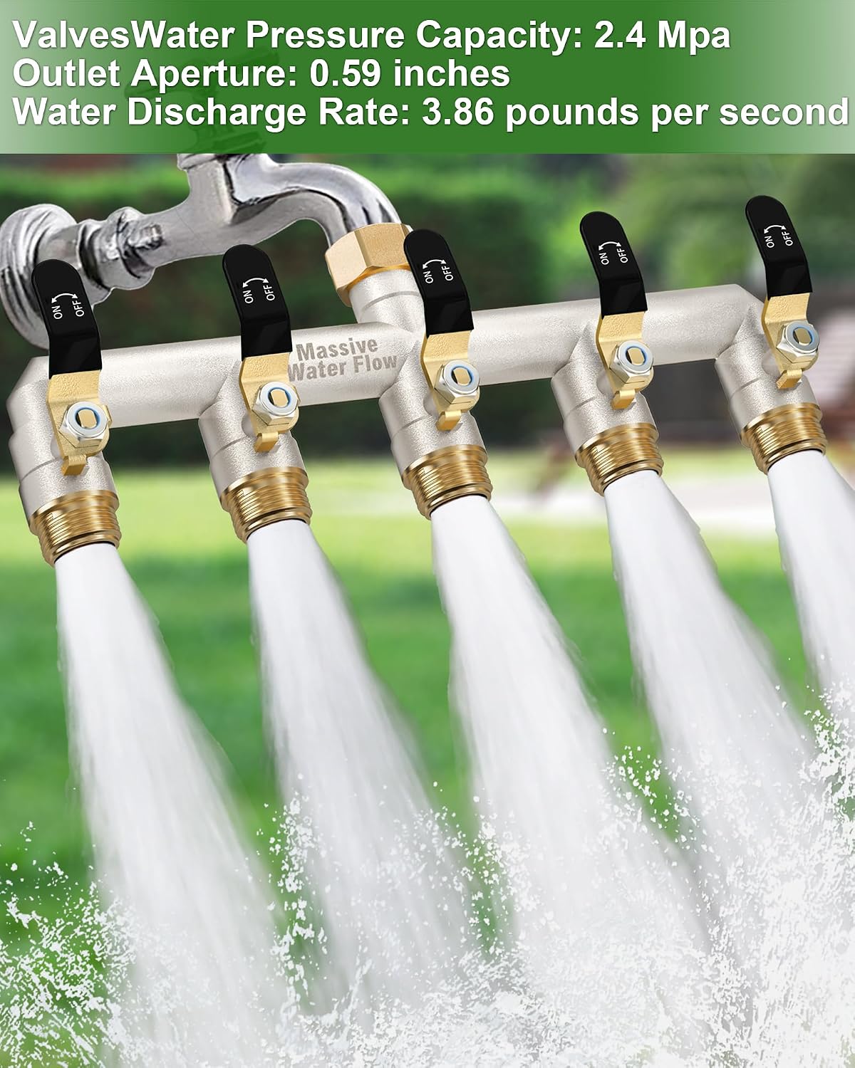 5 Way Hose Splitter, Heavy Duty Full Flow Garden Water Hose Bib Spigot Splitter, Brass Rust and Freeze Resistant Outdoor Faucet Splitter, T Adapter Connector with 3/4 - Inch GHT Thread （Black）