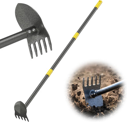 Garden Hoe, 2-in-1 Weed Puller Tool with Adjustable Length 31In-46In, Carbon Steel Heavy Duty Weeding Tool for Gardening, Cultivating, and Weed Pulling, Sharp Blade