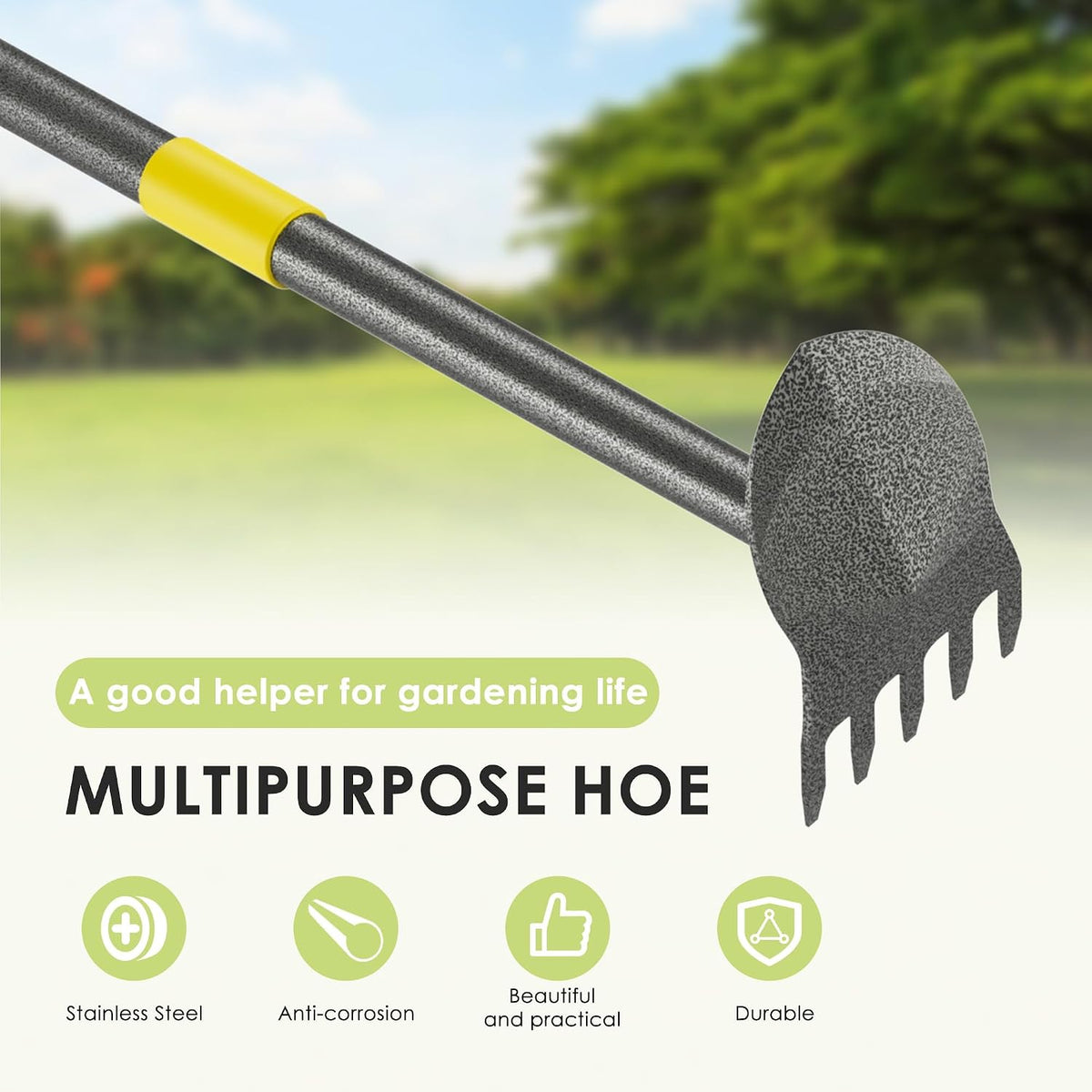 Garden Hoe, 2-in-1 Weed Puller Tool with Adjustable Length 31In-46In, Carbon Steel Heavy Duty Weeding Tool for Gardening, Cultivating, and Weed Pulling, Sharp Blade
