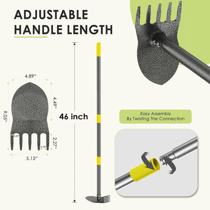 Garden Hoe, 2-in-1 Weed Puller Tool with Adjustable Length 31In-46In, Carbon Steel Heavy Duty Weeding Tool for Gardening, Cultivating, and Weed Pulling, Sharp Blade