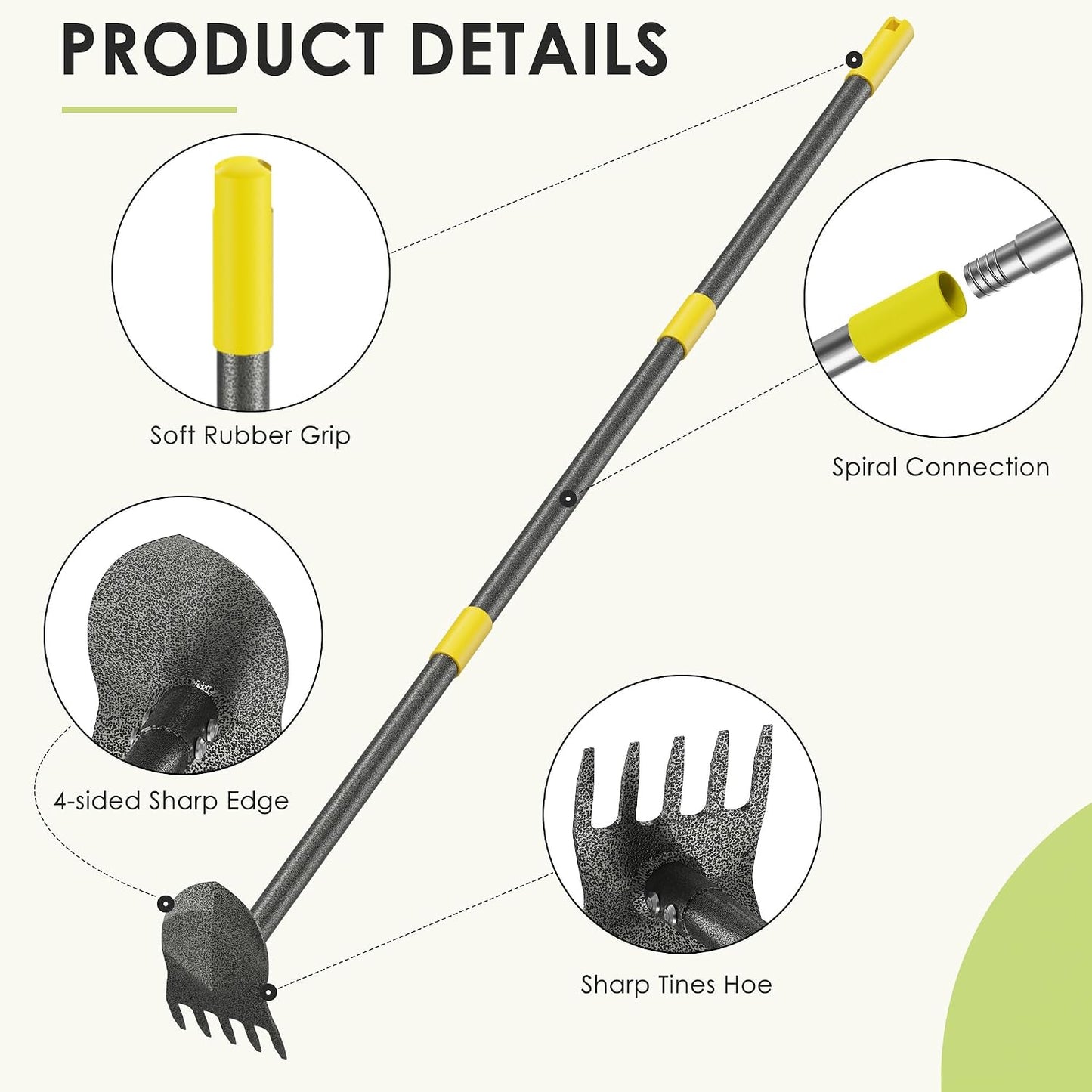 Garden Hoe, 2-in-1 Weed Puller Tool with Adjustable Length 31In-46In, Carbon Steel Heavy Duty Weeding Tool for Gardening, Cultivating, and Weed Pulling, Sharp Blade