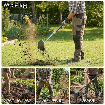 Garden Hoe, 2-in-1 Weed Puller Tool with Adjustable Length 31In-46In, Carbon Steel Heavy Duty Weeding Tool for Gardening, Cultivating, and Weed Pulling, Sharp Blade