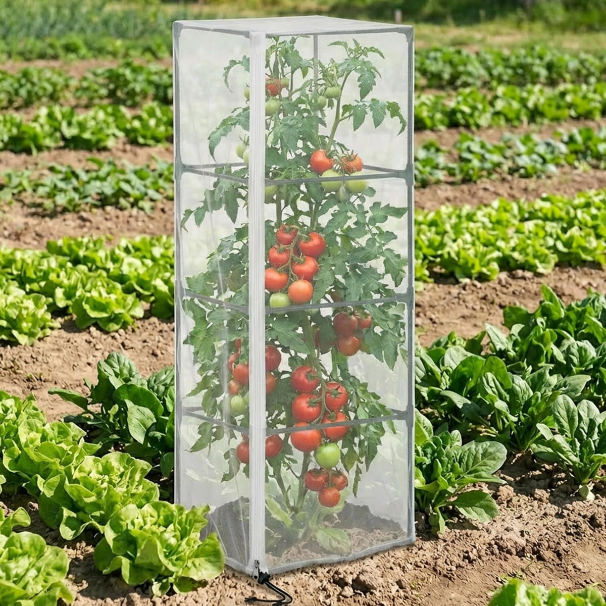 2 Pcs Garden Bird Netting for Square Plant Cage, 59" x 18" x 18" Tomato Cage Garden Net Cover with Zipper, Tomato Trellis Insect Bird Barrier Protection Mesh for Vertical Climbing Plants Vegetables