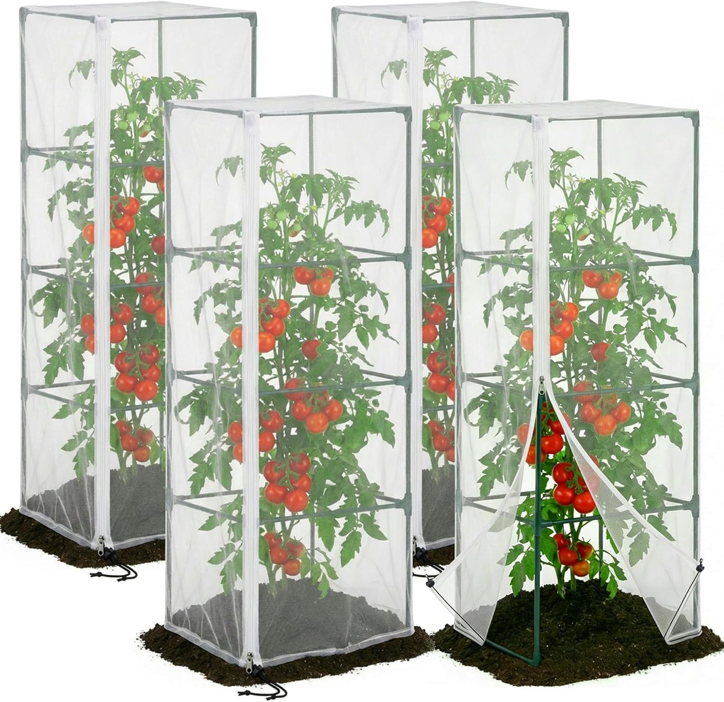 2 Pcs Garden Bird Netting for Square Plant Cage, 59" x 18" x 18" Tomato Cage Garden Net Cover with Zipper, Tomato Trellis Insect Bird Barrier Protection Mesh for Vertical Climbing Plants Vegetables