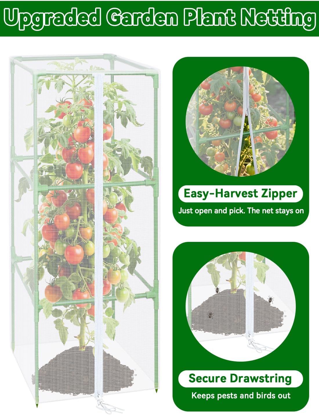 57x16.1 in Garden Tomato Plant Cover Netting for Square Tomato Cage