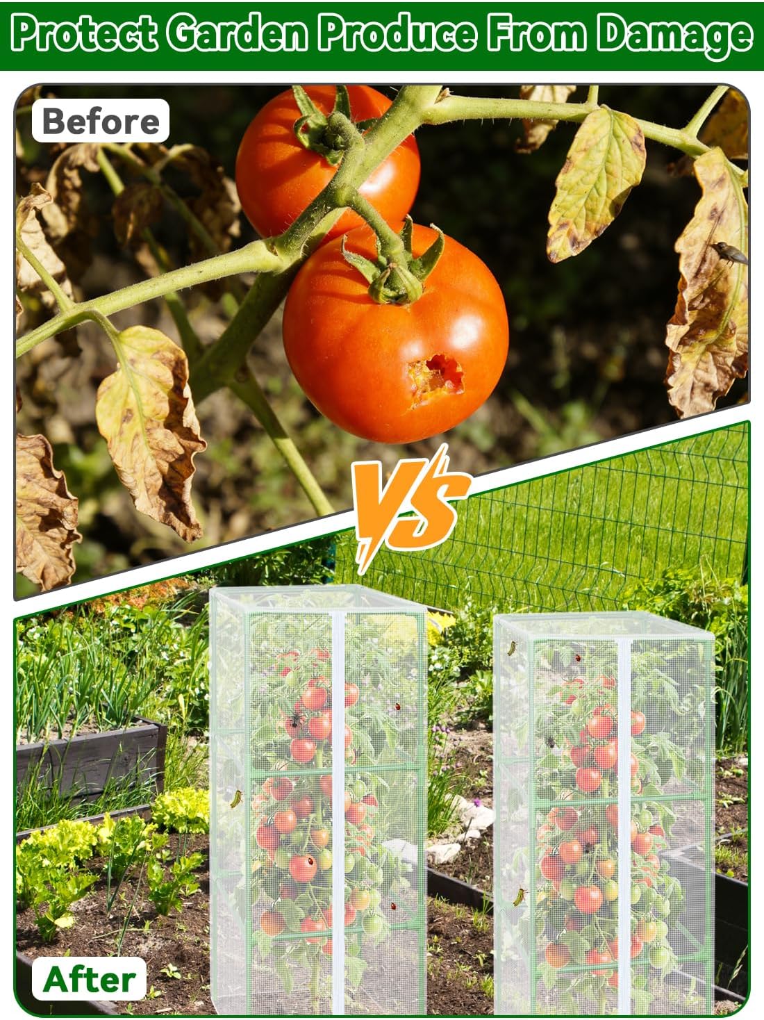 57x16.1 in Garden Tomato Plant Cover Netting for Square Tomato Cage