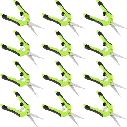 12 Pack 6.5 Inches Green Micro Tip Pruning Snips, Bud Trimming Scissors with Straight Tip Stainless Steel Blades, Gardening Hand Pruning Shears for Trimming Herb Plants Flowers Bonsai