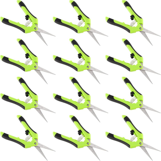 12 Pack 6.5 Inches Green Micro Tip Pruning Snips, Bud Trimming Scissors with Straight Tip Stainless Steel Blades, Gardening Hand Pruning Shears for Trimming Herb Plants Flowers Bonsai