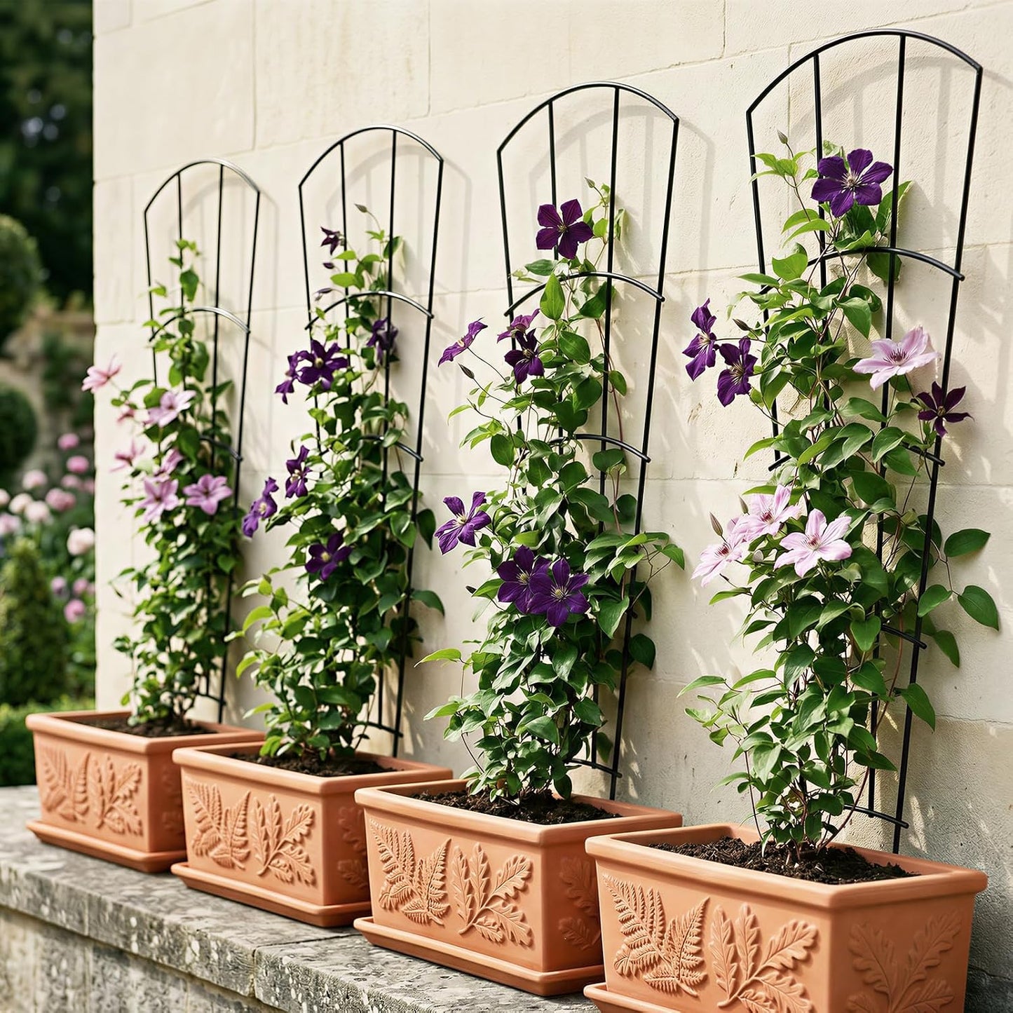 Thealyn 32" Metal Plant Trellis, Climbing Plant Support, 4 Pack Black