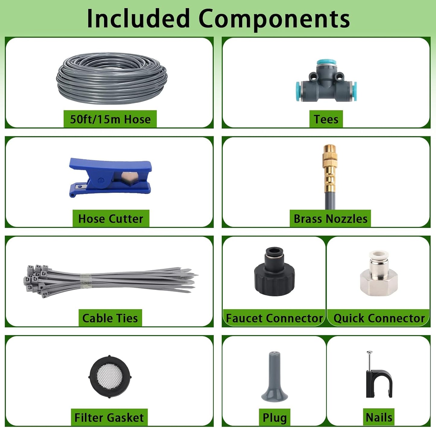 100FT 1/4" Quick-Connect Drip Irrigation System Kit, Automatic Garden Watering System with 16 Pcs Adjustable Spray Nozzles for Garden, Greenhouse, Yard, Lawn