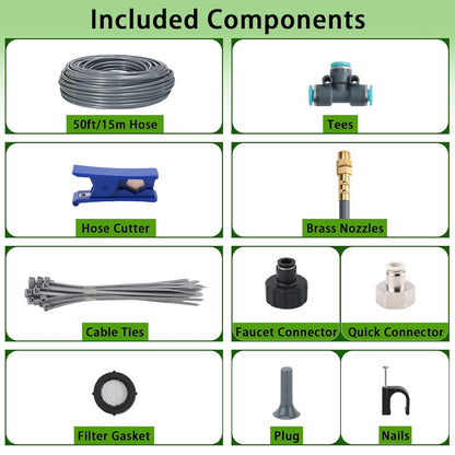 100FT 1/4" Quick-Connect Drip Irrigation System Kit, Automatic Garden Watering System with 16 Pcs Adjustable Spray Nozzles for Garden, Greenhouse, Yard, Lawn