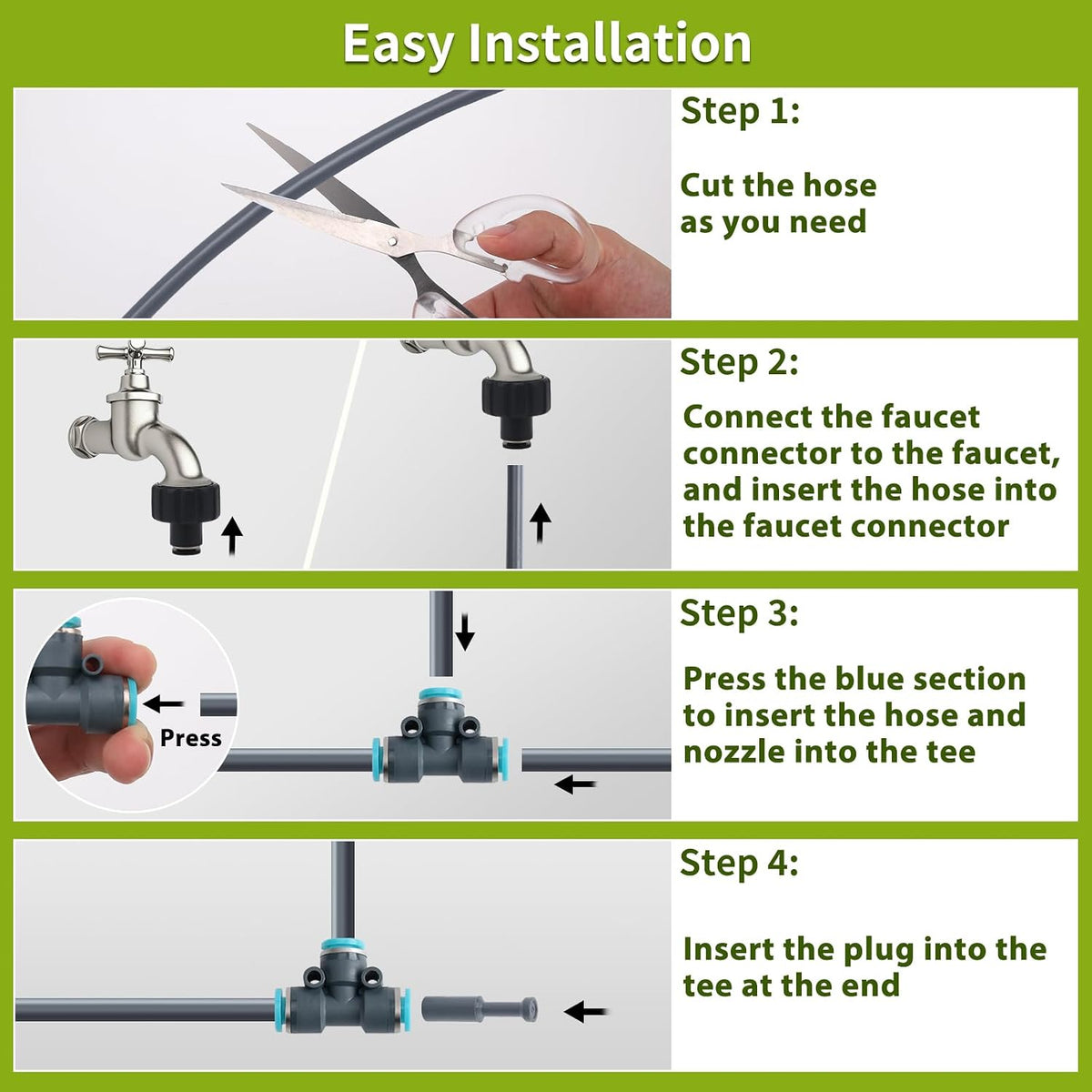 100FT 1/4" Quick-Connect Drip Irrigation System Kit, Automatic Garden Watering System with 16 Pcs Adjustable Spray Nozzles for Garden, Greenhouse, Yard, Lawn