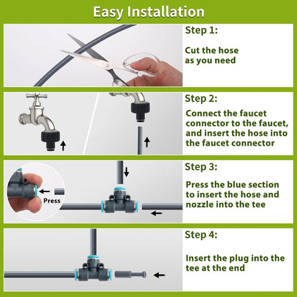 100FT 1/4" Quick-Connect Drip Irrigation System Kit, Automatic Garden Watering System with 16 Pcs Adjustable Spray Nozzles for Garden, Greenhouse, Yard, Lawn